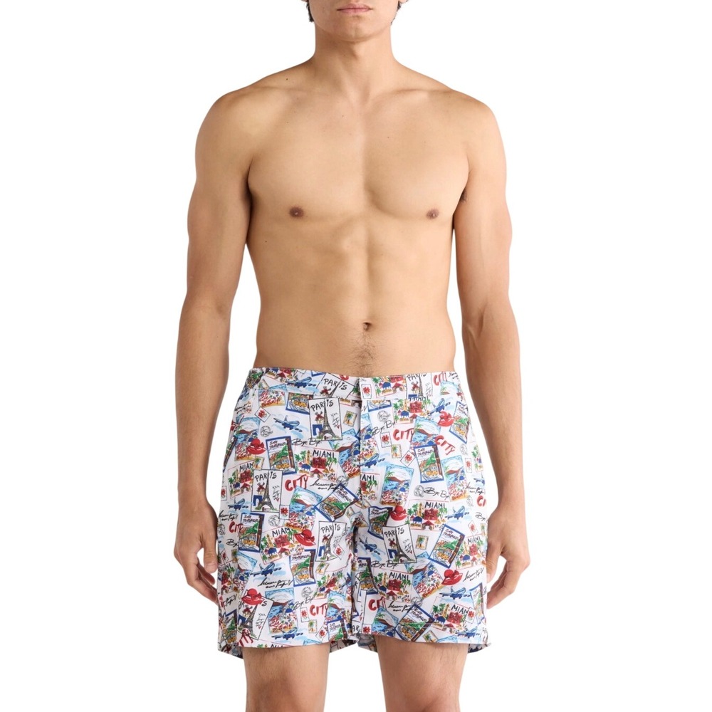 Robert Graham Men's AROUND THE WORLD Hybrid Lined Swim Trunks 2XL $98 NWT